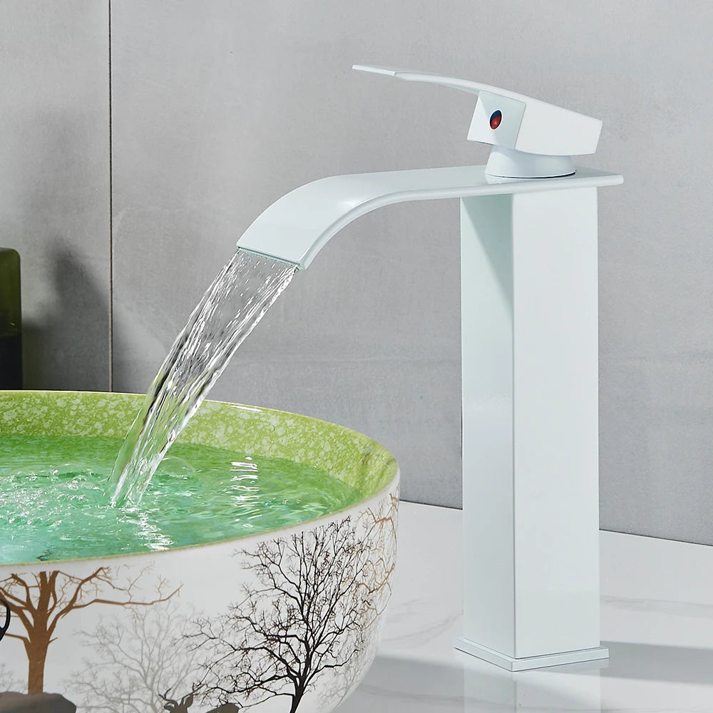 Stainless Steel Waterfall Basin Faucet Kitchen Faucet Sink Mixer Hot Cold Water Basin Crane Tap For Bathroom Wash Mixer Tap Mat