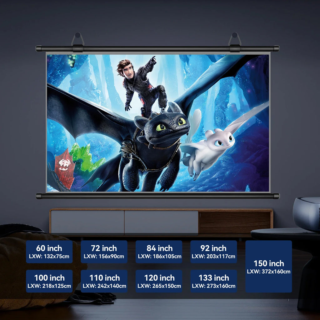 Anti-Light Projector Screen 16:9, Thickened HD Wall Mounted Projection Screen, No-Hole Easy Installation, Wrinkle-Resistant Home