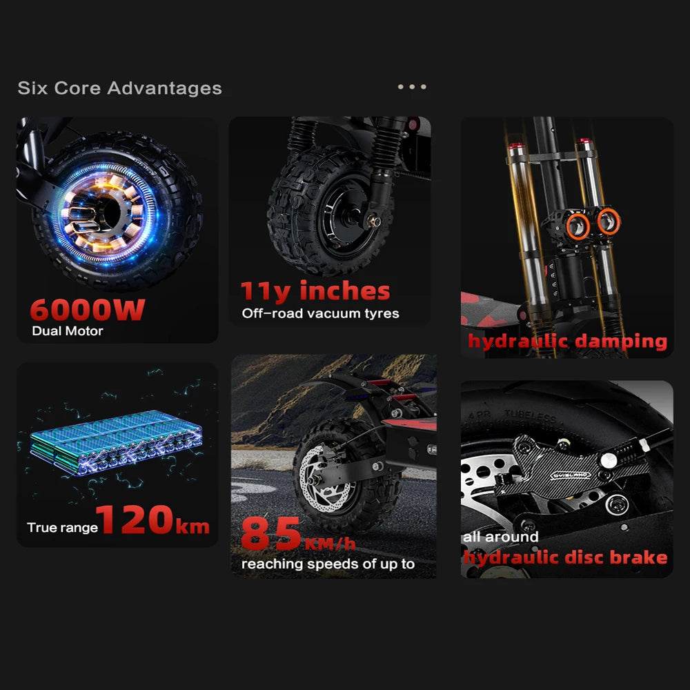 Updated S3-11 100-120KM Range Foldable Electric Scooters Adult 6000w 40AH dualtron elektroroller 11 inch Offroad Tire e scooter