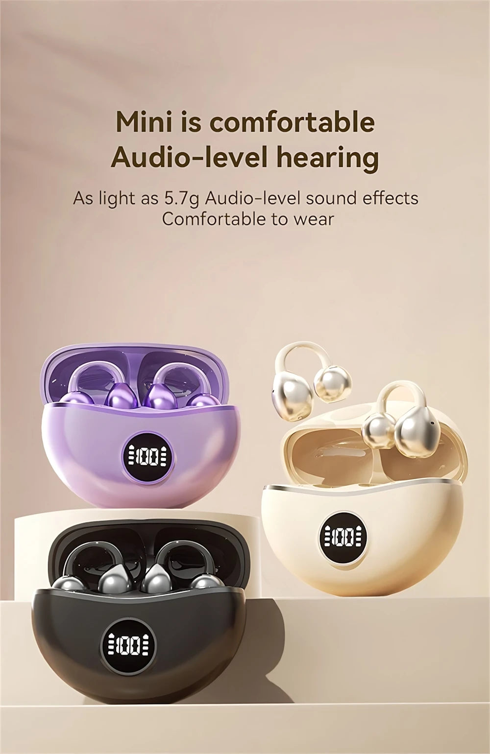 OWS Wireless Headphones Fone Bluetooth Headset With Mic Handsfree Noise Canceling Earphones Clip Ear Music Sports Gaming Earplug