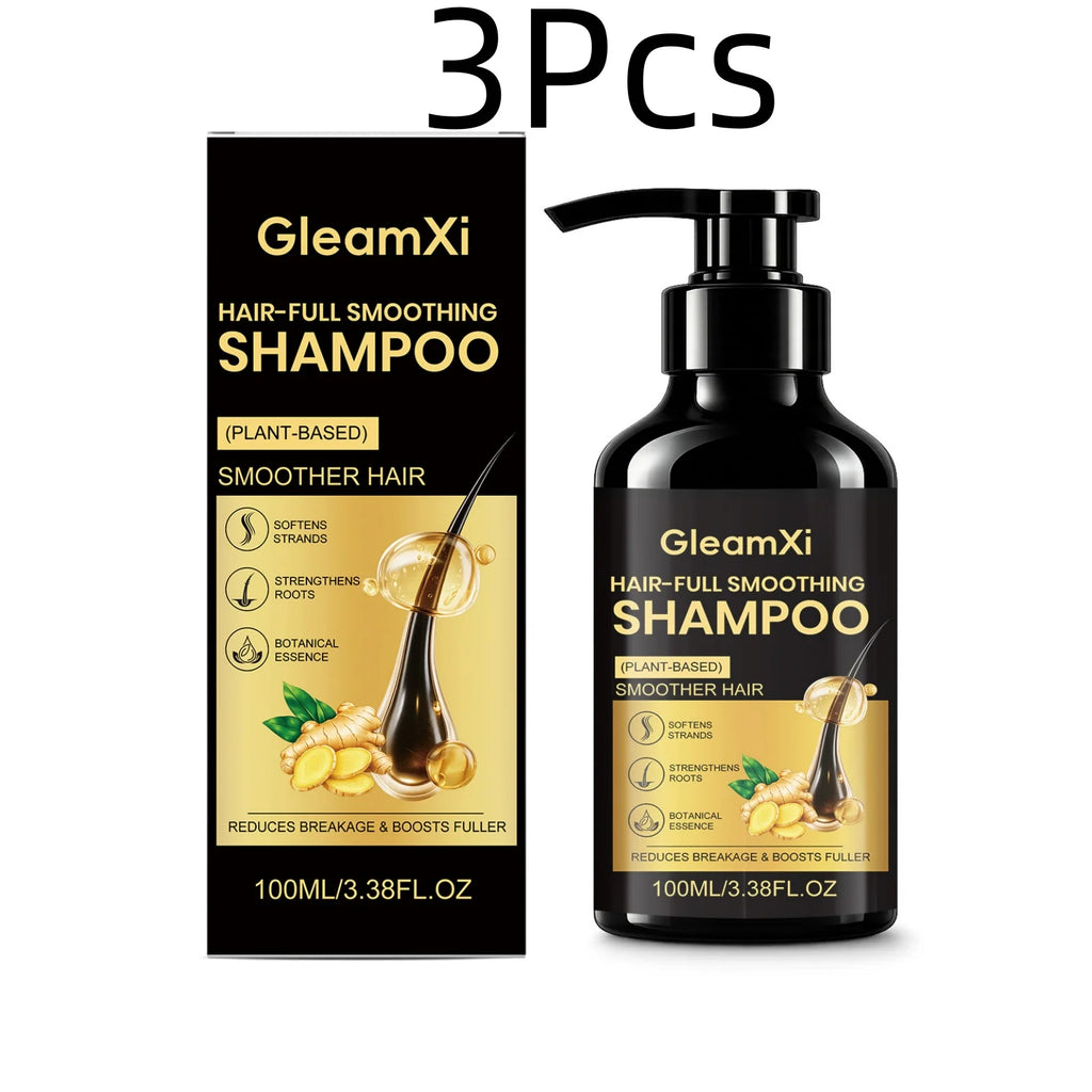 GleamXi Ginger Smoothing Shampoo Deep Nourishing Scalp Strengthen Roots Reduce Frizzy Hair Gentle Hydrating Plant Based Shampoo