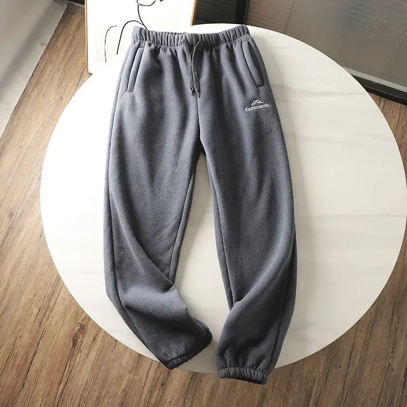 Fleece and Lambswool Men Sweatpants Winter Embroidery Thick Warm Double-sided Velvet Windproof Thermo Trousers Soft Harem Pants