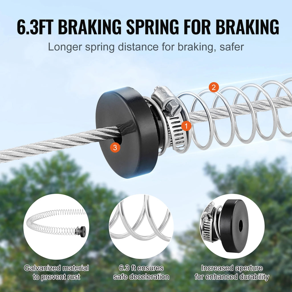 SucceBuy Zipline Kit for Kids Adult 160ft Zip Line Kits Up to 500 lbs with Stainless Steel Zipline Spring Brake Safety Harness
