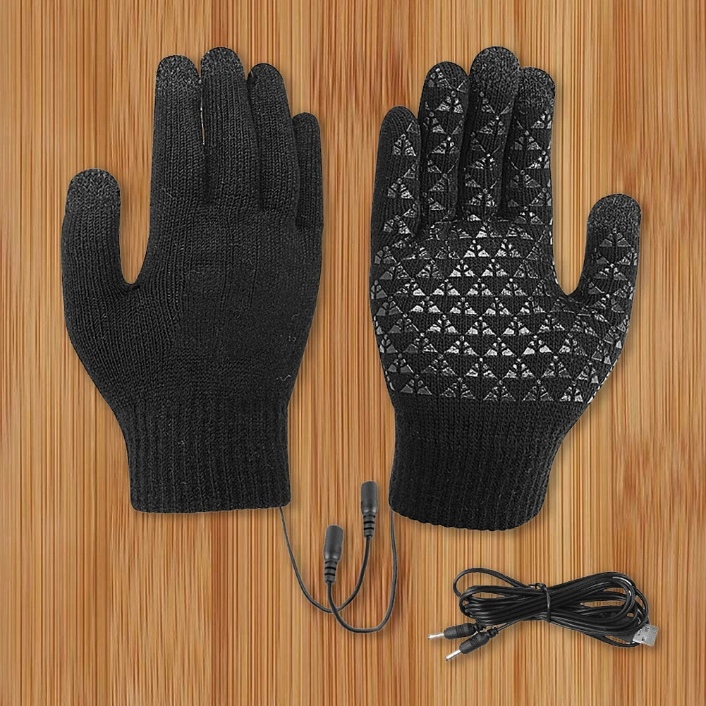 USB Heated Knitted Gloves Full Finger Gloves Non-Slip Touch Screen Gloves Thicken Winter Cycling Gloves for Men Women