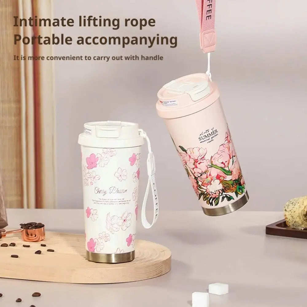 500ml vintage coffee cup sunflower women's cup portable travel cup leak proof double wall insulated cup vacuum drum