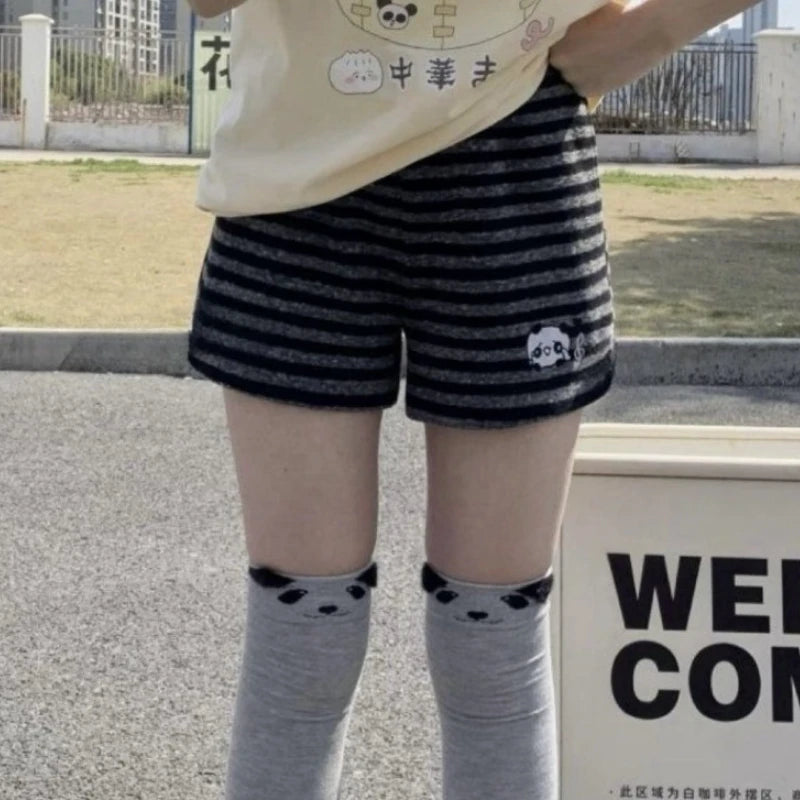 Japanese Shorts for Women Panda Embroidery Casual Pants Casual Fashion Striped Cute Summer Shorts Pantalones Cortos De Mujer