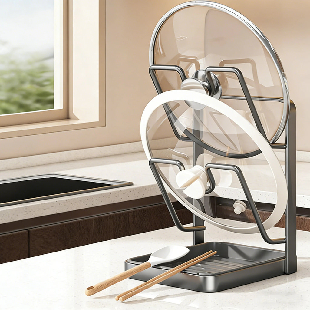 Kitchen Pot Lid Storage Rack Pot Lid Holder With Tray Lid Holder While Cooking Lid And Spoon Rest Kitchen Organizer Stand