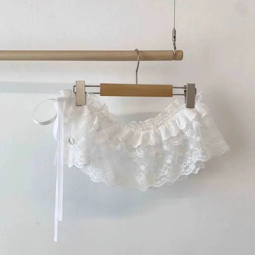 Polyester Embroidered Flower Lace Mini Skirt See Through Y2K Streetwear Ruched Skirts Harajuku Butt Curtain Jeans Decoration