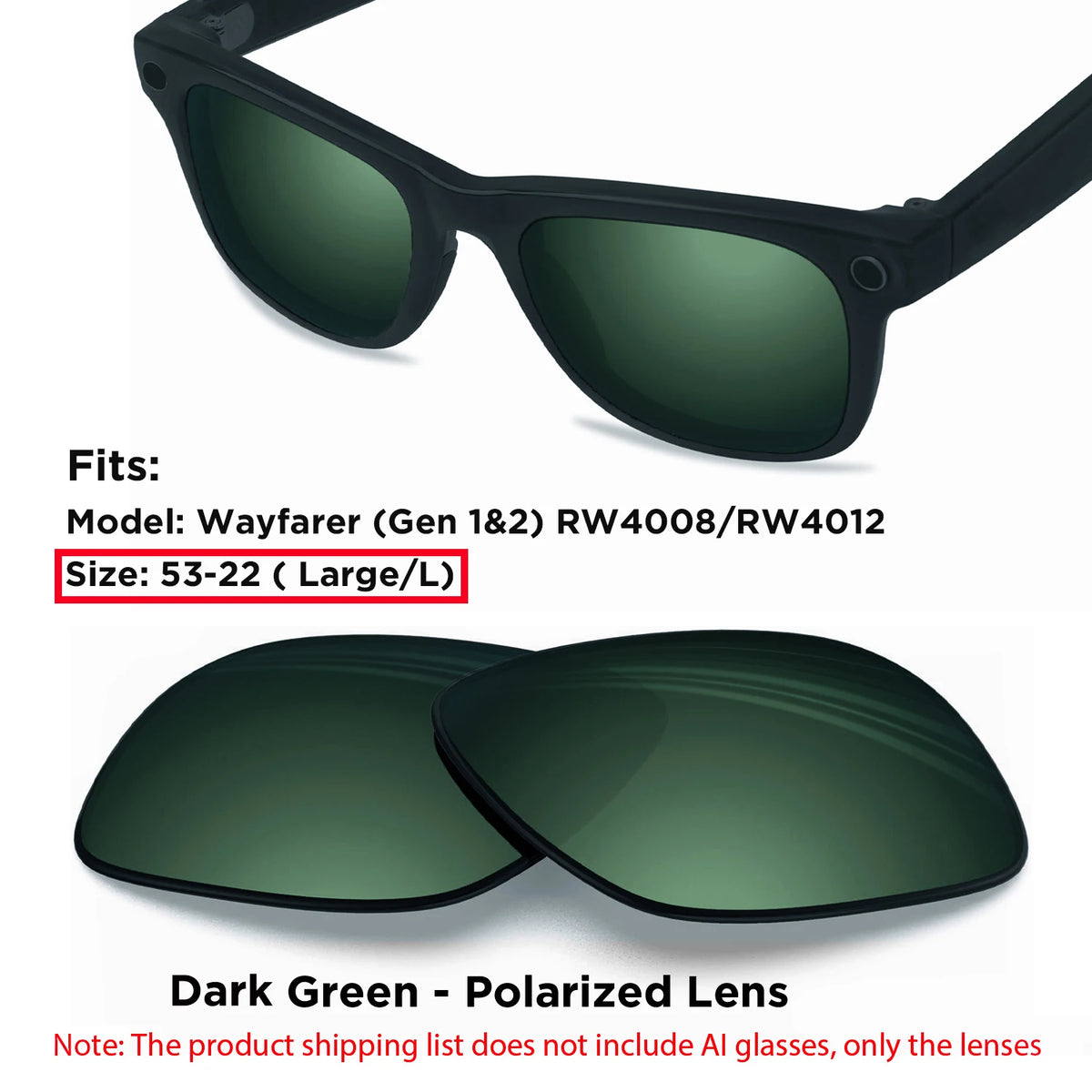 Photochromic & Polarized Replacement Lenses For Ray-Ban Meta Wayfarer RW4006 / RW4008 / RW4012 Gen1/2 AI Smart Glasses Lens