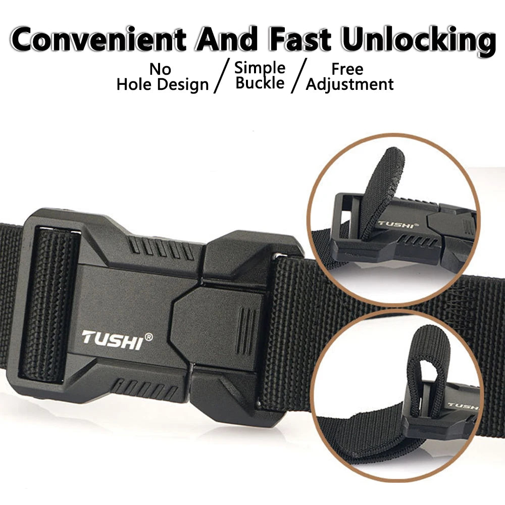 TUSHI Aluminum Alloy Quick Release Pluggable Buckle Elastic Belts For Men Durable Tactical Belt Cowboy Outdoor Army Belt Hunting