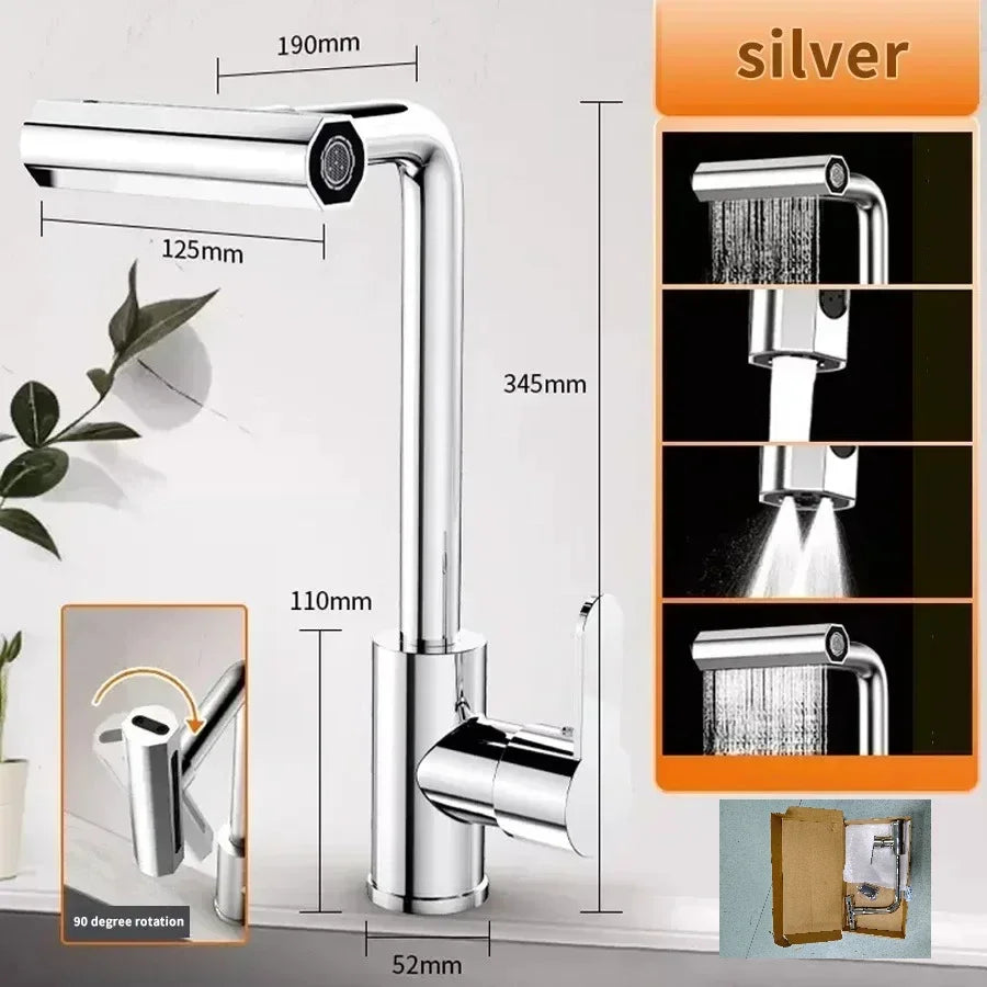Waterfall Basin Faucets Deck Mounted Kitchen Cold Hot Mixer Tap 4 Modes Sprayer Bathroom Faucet Single Handle Tap Household