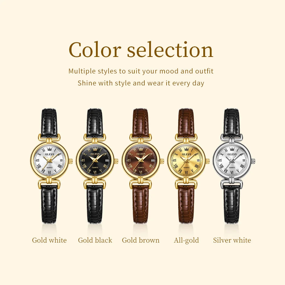 OLEVS 5645 New Women Watches Elegant Original Date Quartz Wristwatch Waterproof Luminous Watches For Woman Leather Strap Watch