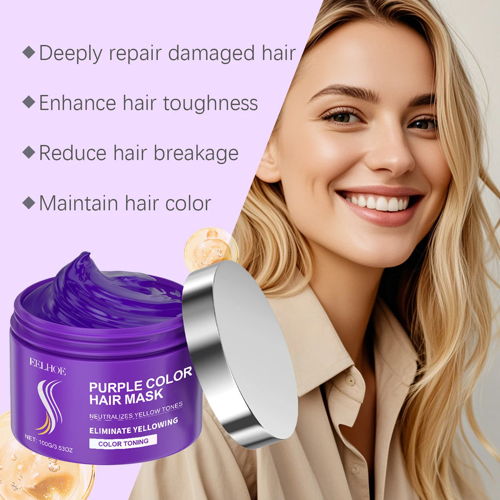 Purple Color Hair Mask Dyed Hair Lock Hair Color Repair Damaged Hair Smooth Cleansing Naturalc Gentle Nonirritating Hair Care