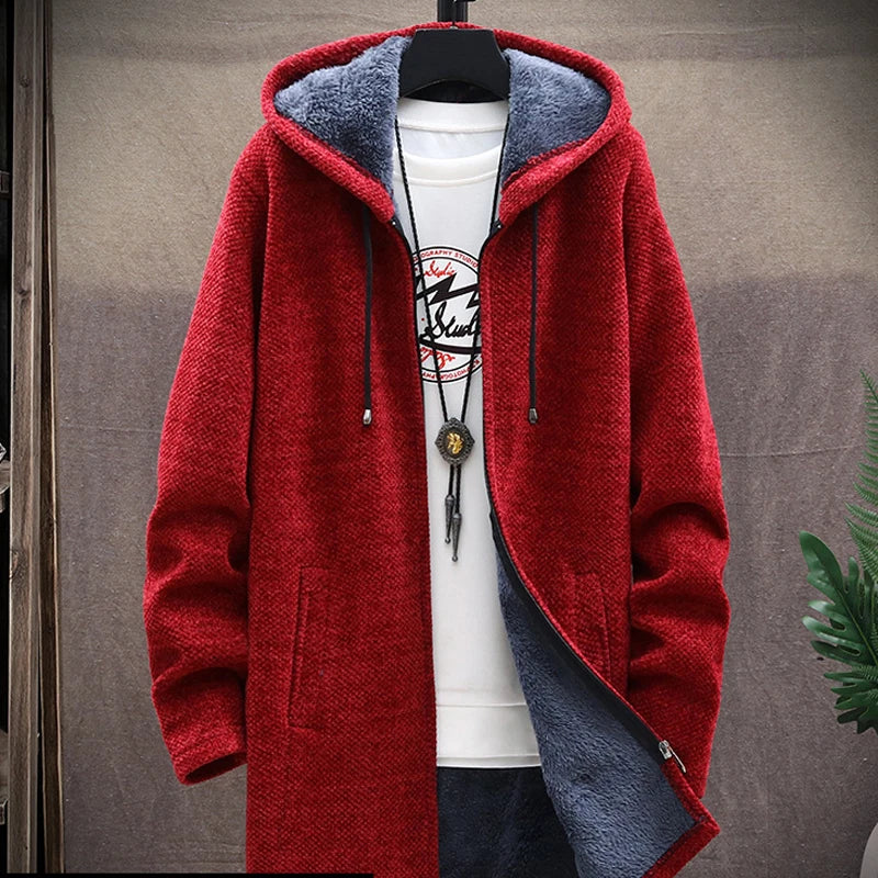 Winter New Arrival Men's Sweaters Hooded Cardigan Coats Men Knitted Jacket Fleece Lining Solid Color Youth Casual Sweater MY324