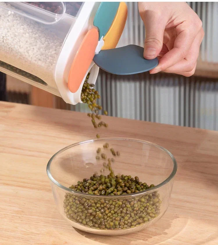 4 Grids Cereals Sealed Jar Kitchen Cereals Storage Box Plastic Food Container Moisture-proof Grain Tank Spaghetti Keep Fresh Box