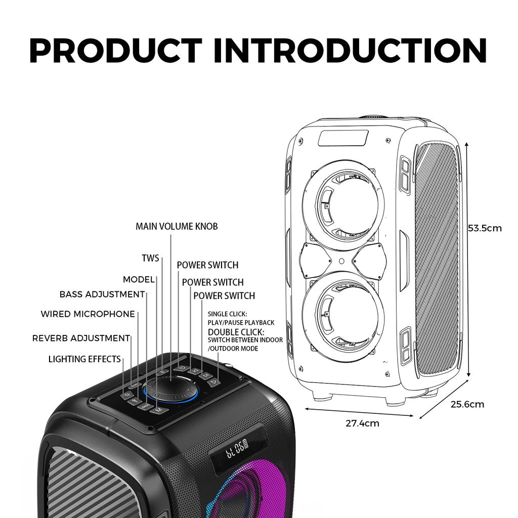 W-KING T9 PRO 250W Peak Bluetooth Party Speaker 125dB Loud 2×6.5" Subwoofer Bluetooth 5.3 TWS Portable Bass Speaker