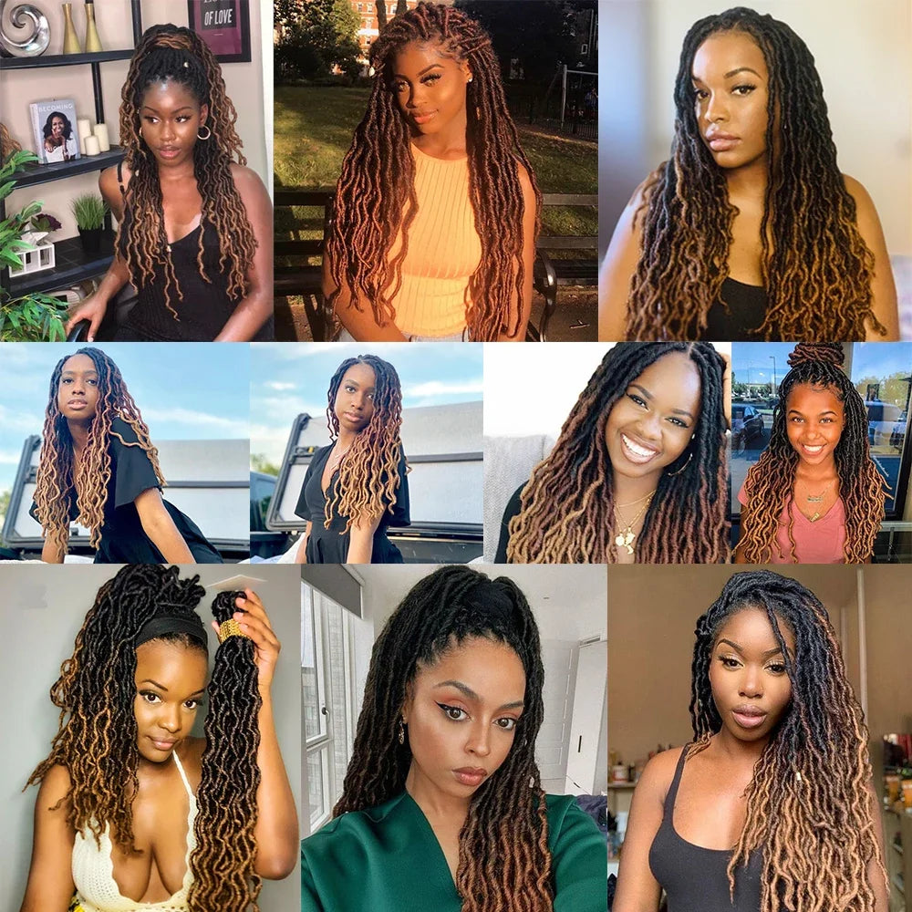 18 Inch Synthetic Gypsy Locs Wavy Crochet Braid Dreadlock Curly Wavy Twist Braiding Hair Extension African Root Braid for Women