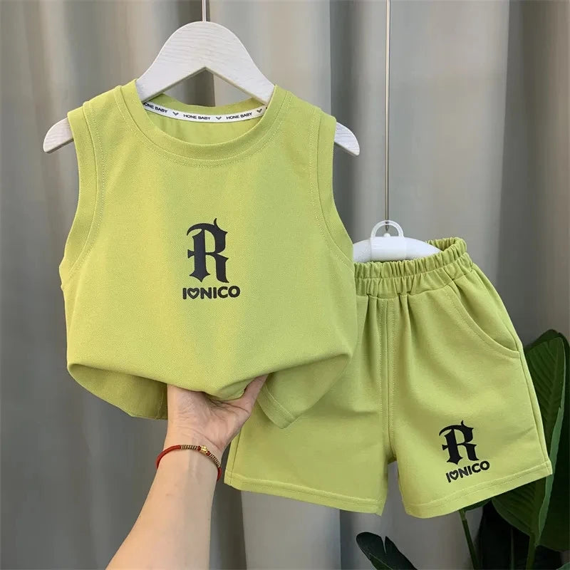 Children's Summer Clothing Set 2026 New Fashionable Boys and Babies Sleeveless T-shirt Shorts 2-Piece Girls' Casual Sports Set