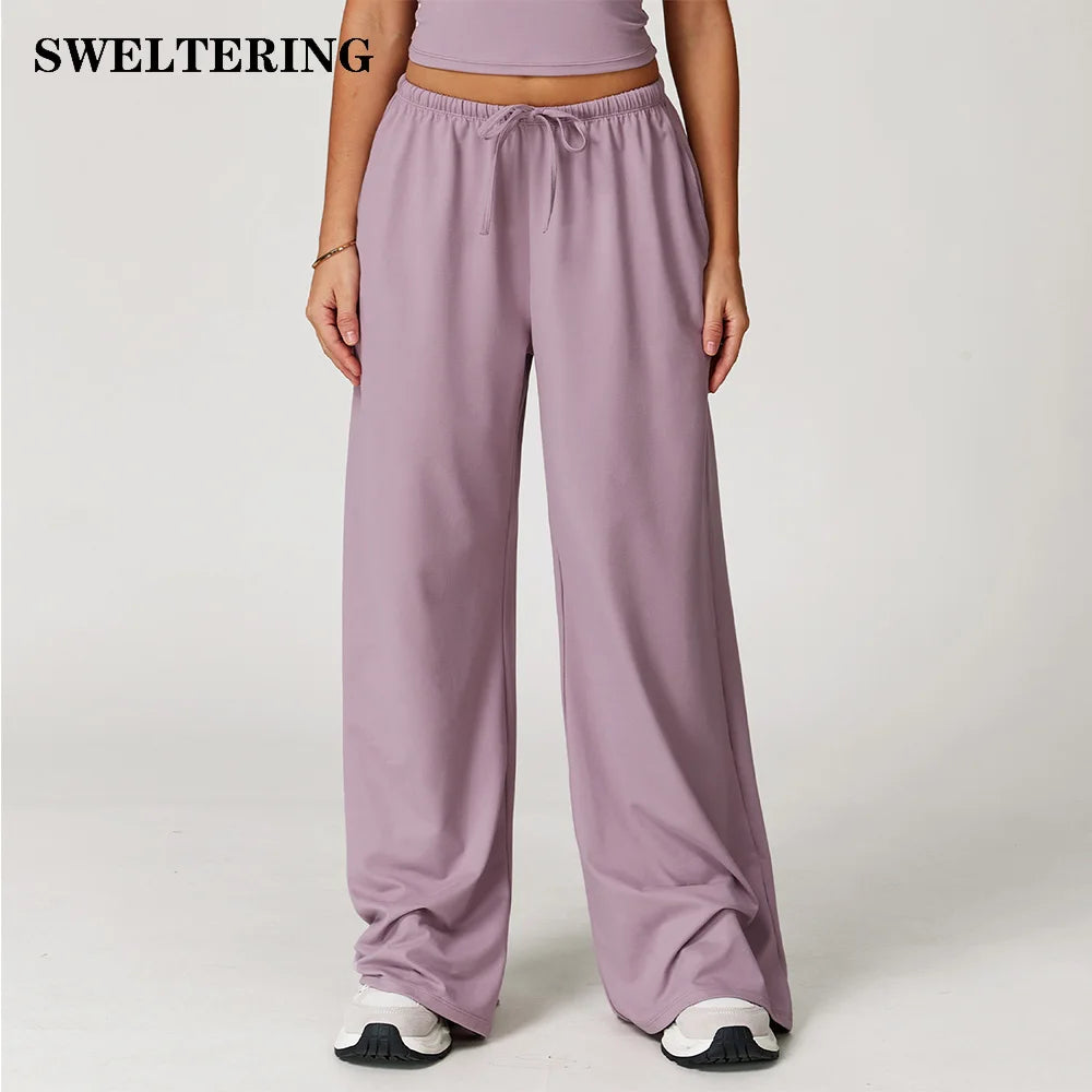 Women's High Waist Drawstring Yoga Pants Hanging Wide Leg Loose Casual Pants Women's Sports Pants Fitness Running Elastic Pants