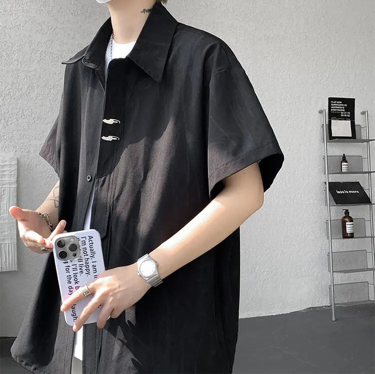 LEGIBLE Spring Summer Solid Shirts Men Casual Oversized Three Quarter Shirts Male Loose Fit Shirt for Man