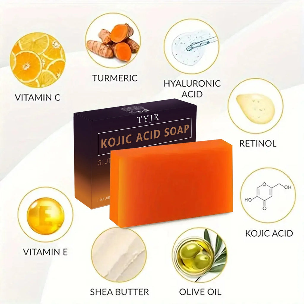 Kojic Acid Soap with Vitamin C & Collagen – Turmeric Glutathione Bar for Face & Body 100g