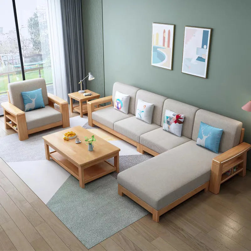 Combination household living room wood cloth winter and summer dual-purpose corner princess all rubber wood solid wood sofa
