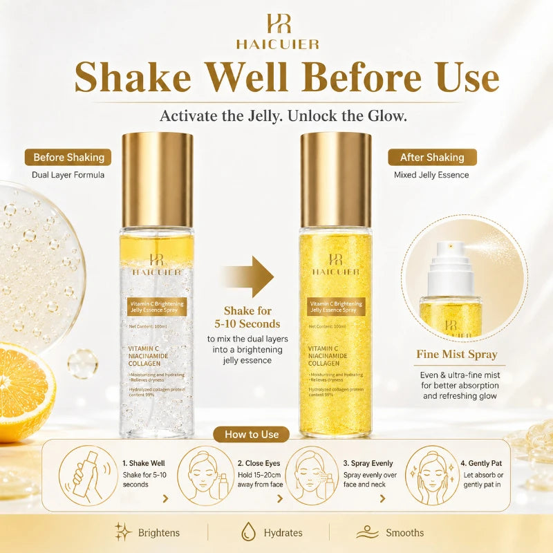 PDRN Vitamin C Jelly Essence Spray 100ml, Niacinamide Collagen Glow Soften Relieve Dryness Pre-makeup Spray Daily Skincare Set