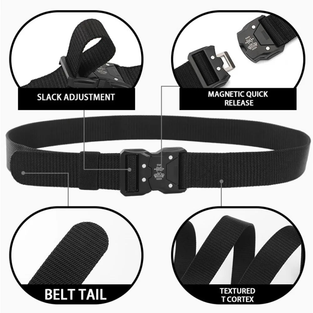 Genuine Tactical Belt Men's Quick Release Nylon Military Belt Automatic Buckle Real Soft Outdoor Sports Pants Jeans Waist Belt