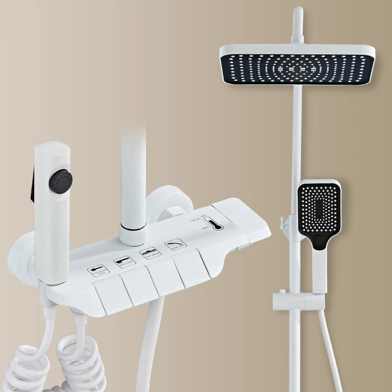 Orange Piano Bathroom Shower Set Waterfall Bathroom Mixer Faucets Rainfall Shower Head Hot Cold Piano Bathroom Shower System