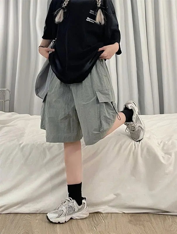 Women High Waist Cargo Shorts American Style Streetwear Summer Wide Leg Pants Fashion Female Big Pocket Loose Shorts