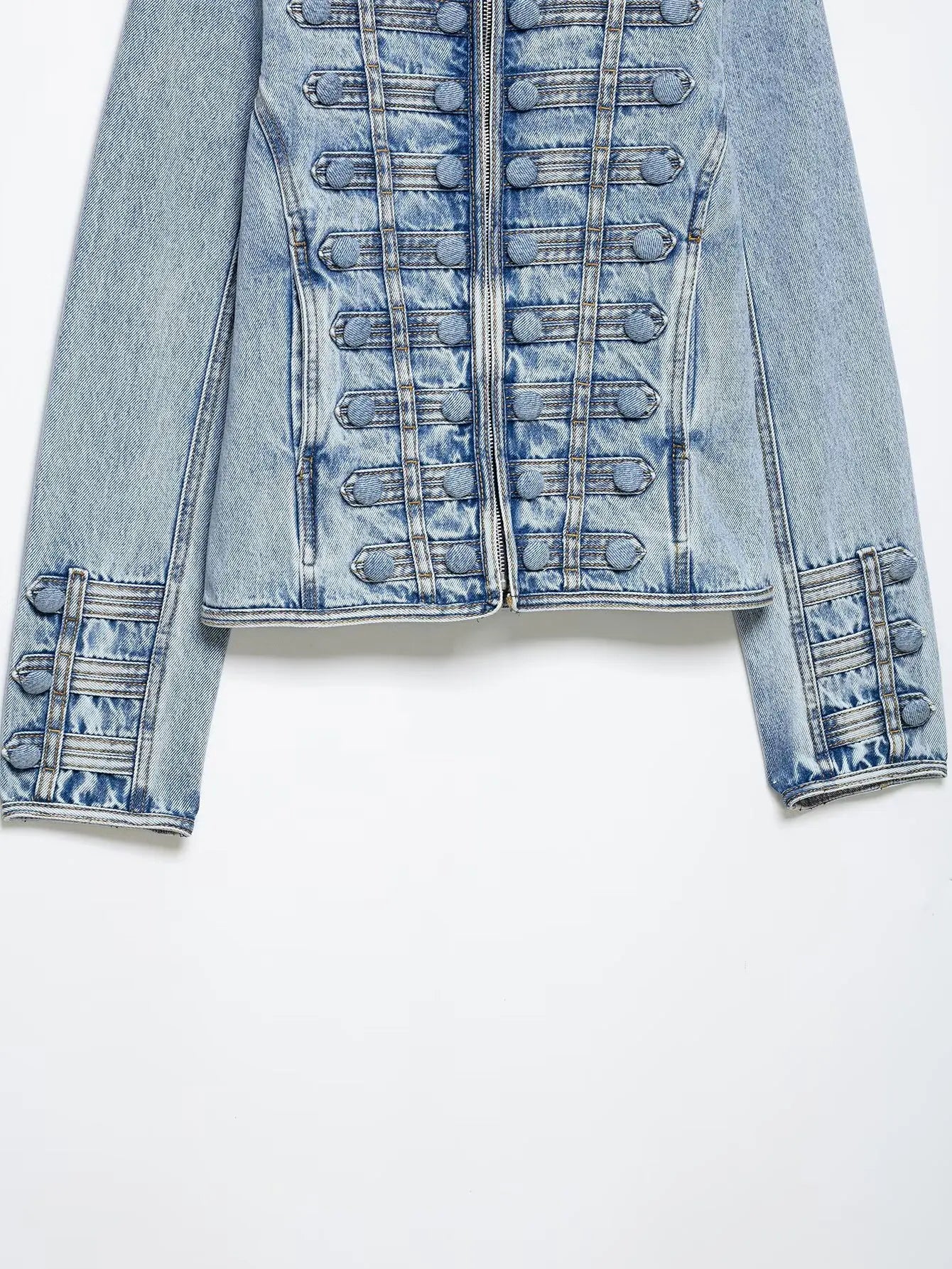 HH Y2K Military Short Denim Jacket Women's Light Washed Stand Collar Slim Denim Jacket Sexy Spring and Autumn Street Tops