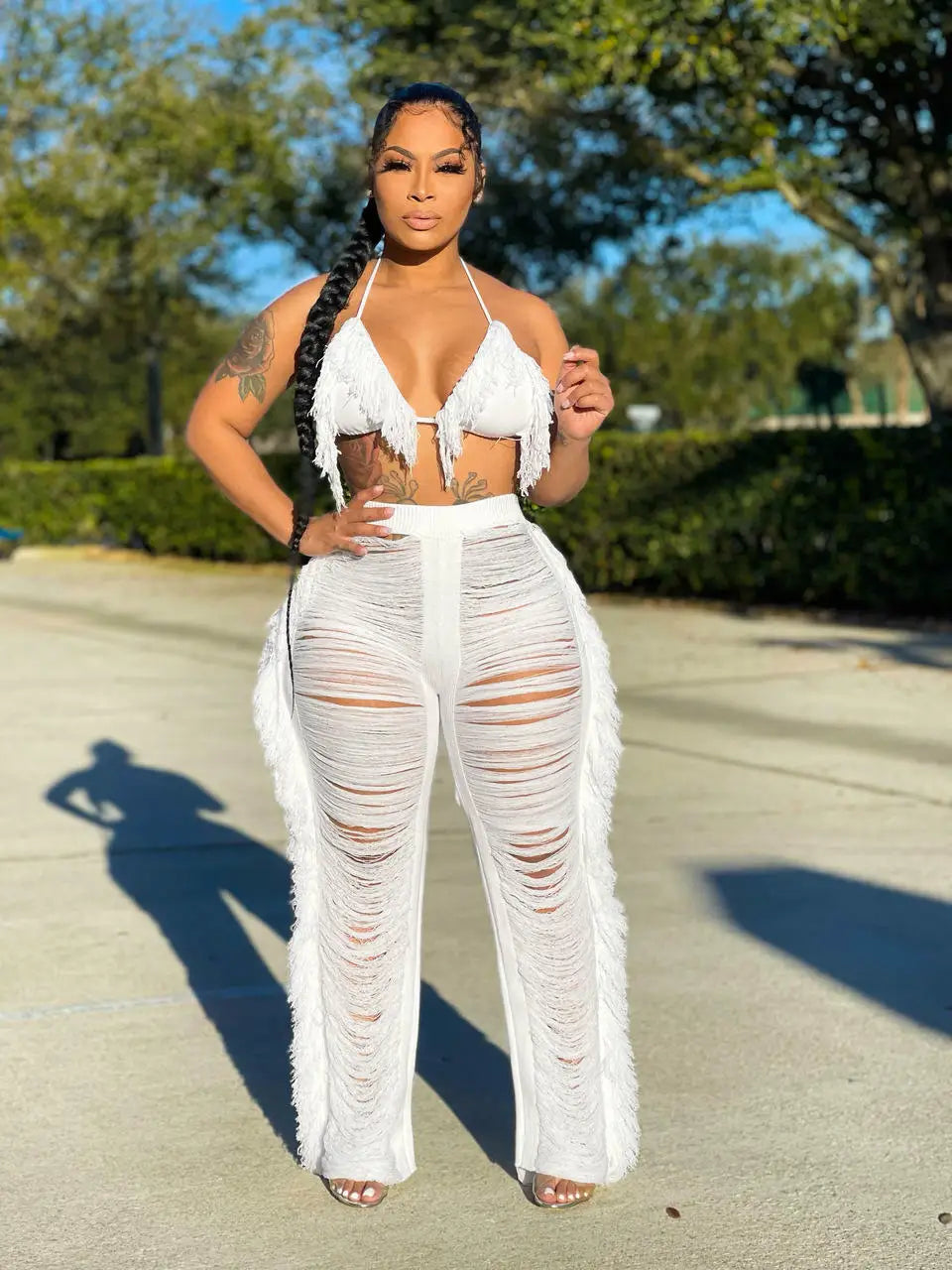Sexy Women 2025 Knitted Set Two Piece Set Halter Backless Bra Crop Top Pants Crocheted 2 Pieces Set Hollow Out Crochet Beach Set