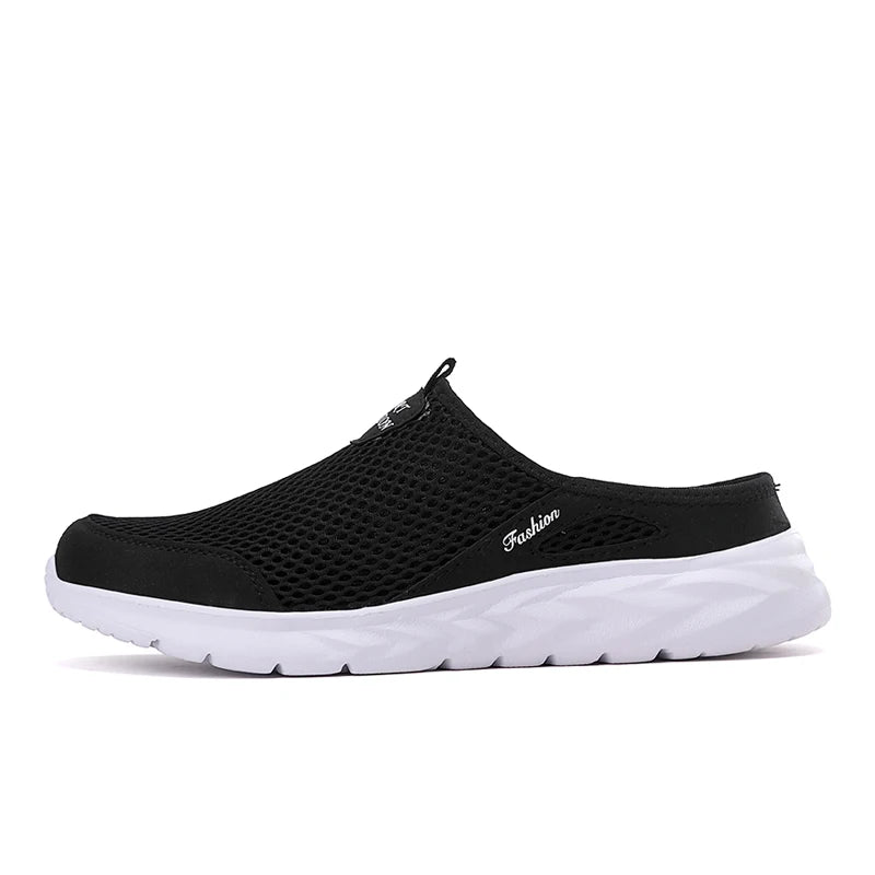 YRZL Mens Half Slippers Summer Breathable Mesh Mens Shoes Outdoor Casual Walking Shoes Large Flat Light Mesh Slippers Sandals