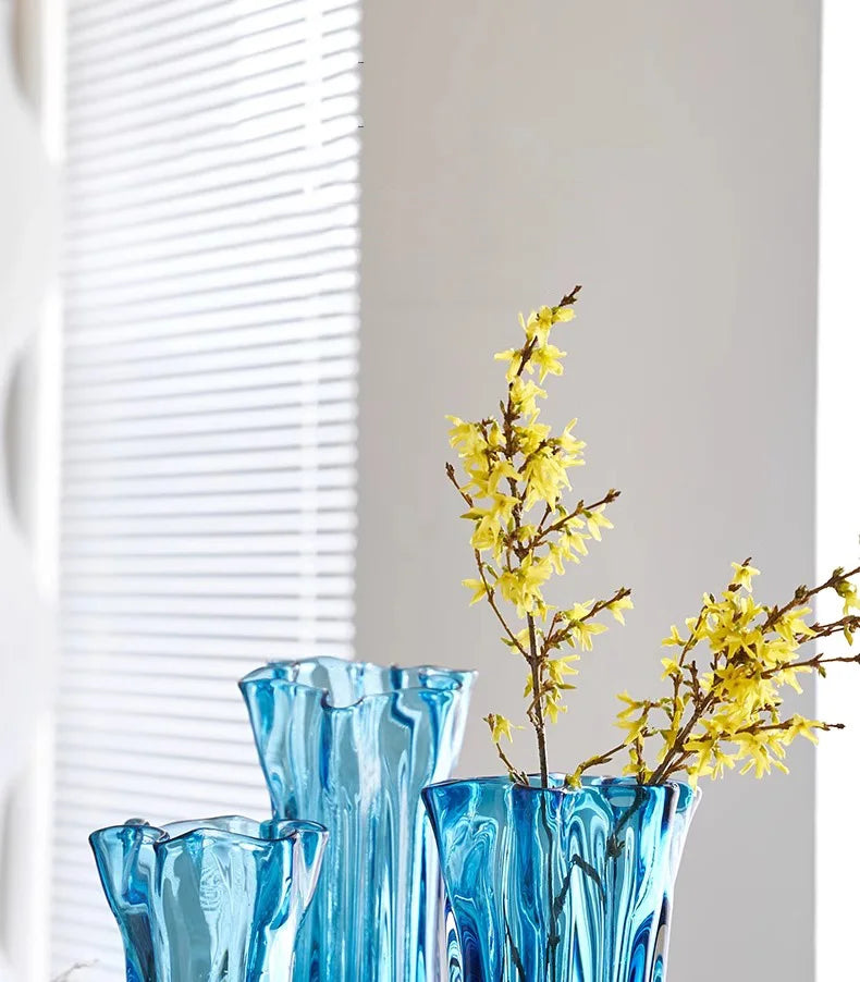 Transparent Blue Hydroponic Glass Vase Flower Pots Desk Decoration Flowers Arrangement Modern Floral Vases Room Aesthetic Decor