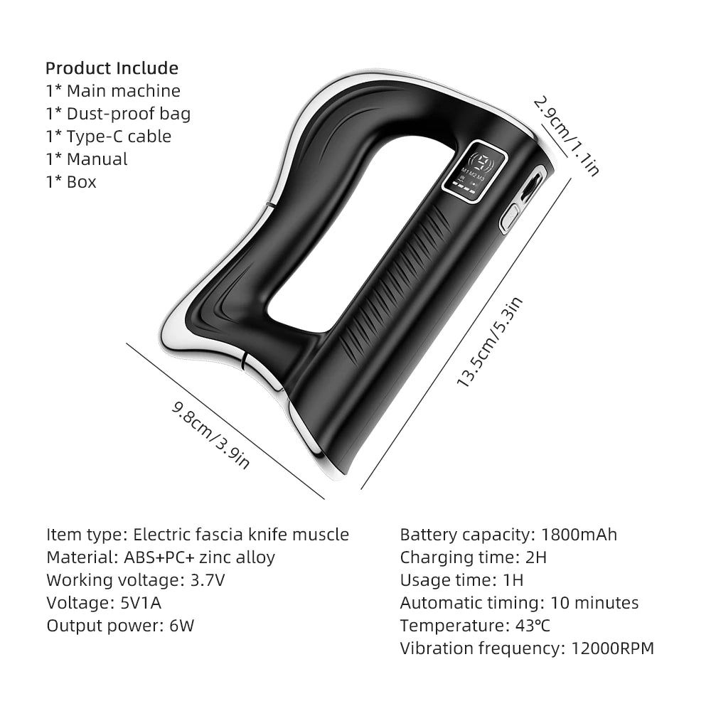 Electric Fascia Knife Massager High Frequency Vibration Muscle Scraper 9 Gears Portable Full Body Deep Tissue Muscle Relaxation Device for Gym Office Home