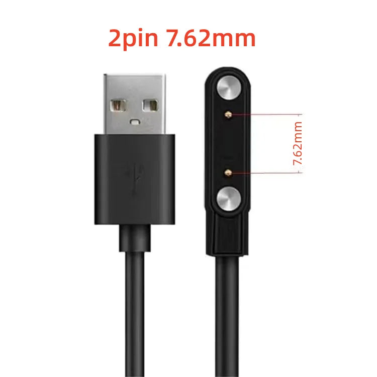 Universal 2Pin 4mm 7.62mm 4Pin Strong Magnetic Charge Cable USB Charging Line Cord Black White for Smart Watches