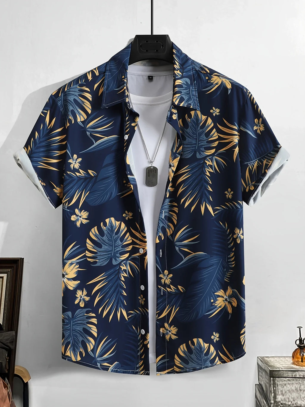 Multi Styles Dark Tone Tropical Leaf Print Shirt Men Silky Smooth Short Sleeve Daily Night Out Casual Blouse