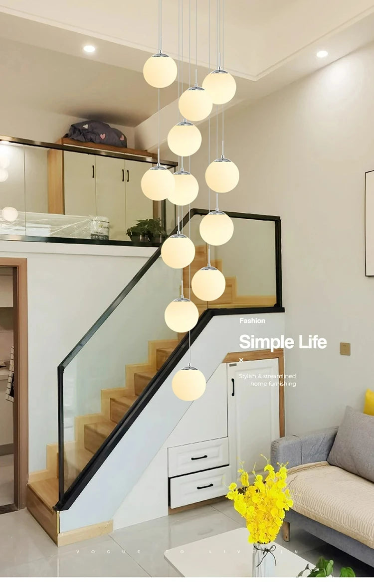 Stairs 2026 Modern Nordic LED Glass Chandelier Loft Duplex Living Room Lamp Hotel Lobby Long Chandelier Home Decorative Lighting