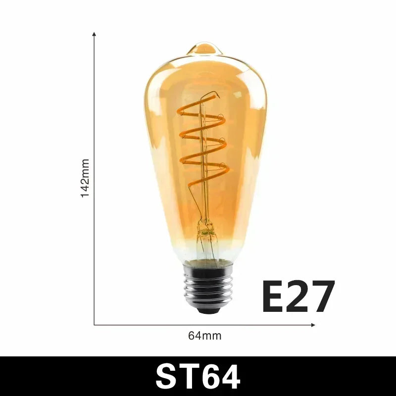 2-10pcs Retro LED Spiral Filament Light Bulb E14 E27 4W 220V Warm Yellow C35 A60 ST64 T185 T225 G80 G95 G125 Vintage Edison Lamp