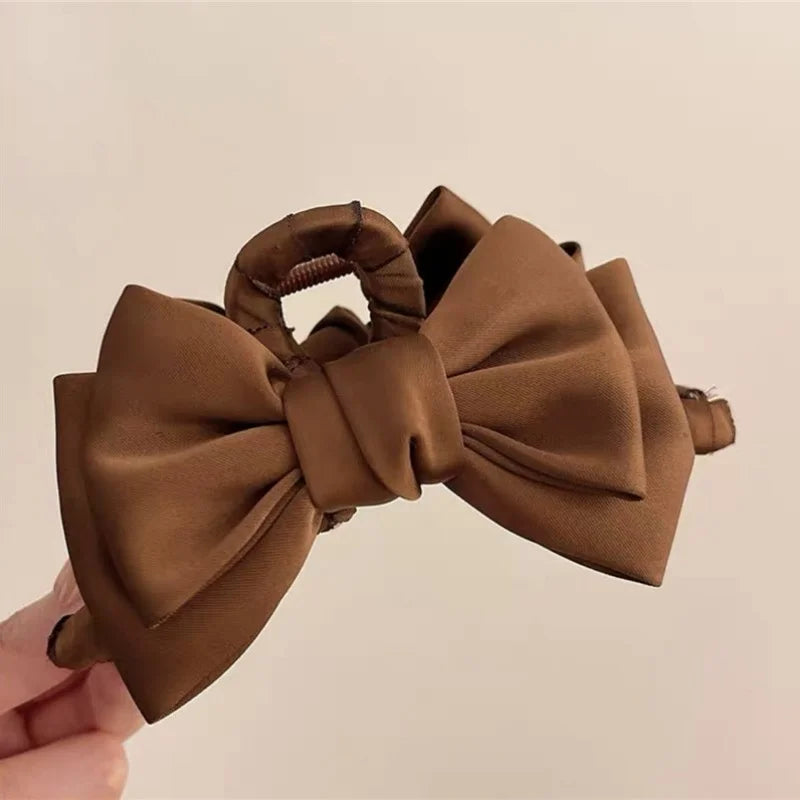 FENGCHE Bow Hairclaw Elegant Temperament Satin Grab Hair Accessories Shark Clip on The Back of The Head Hair Claw Clip