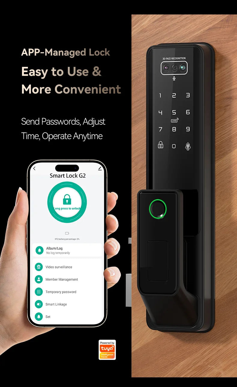 Smart Lock with Video Intercom Camera Facial Recognition Fingerprint Password Palm Vein Authentication Automatic