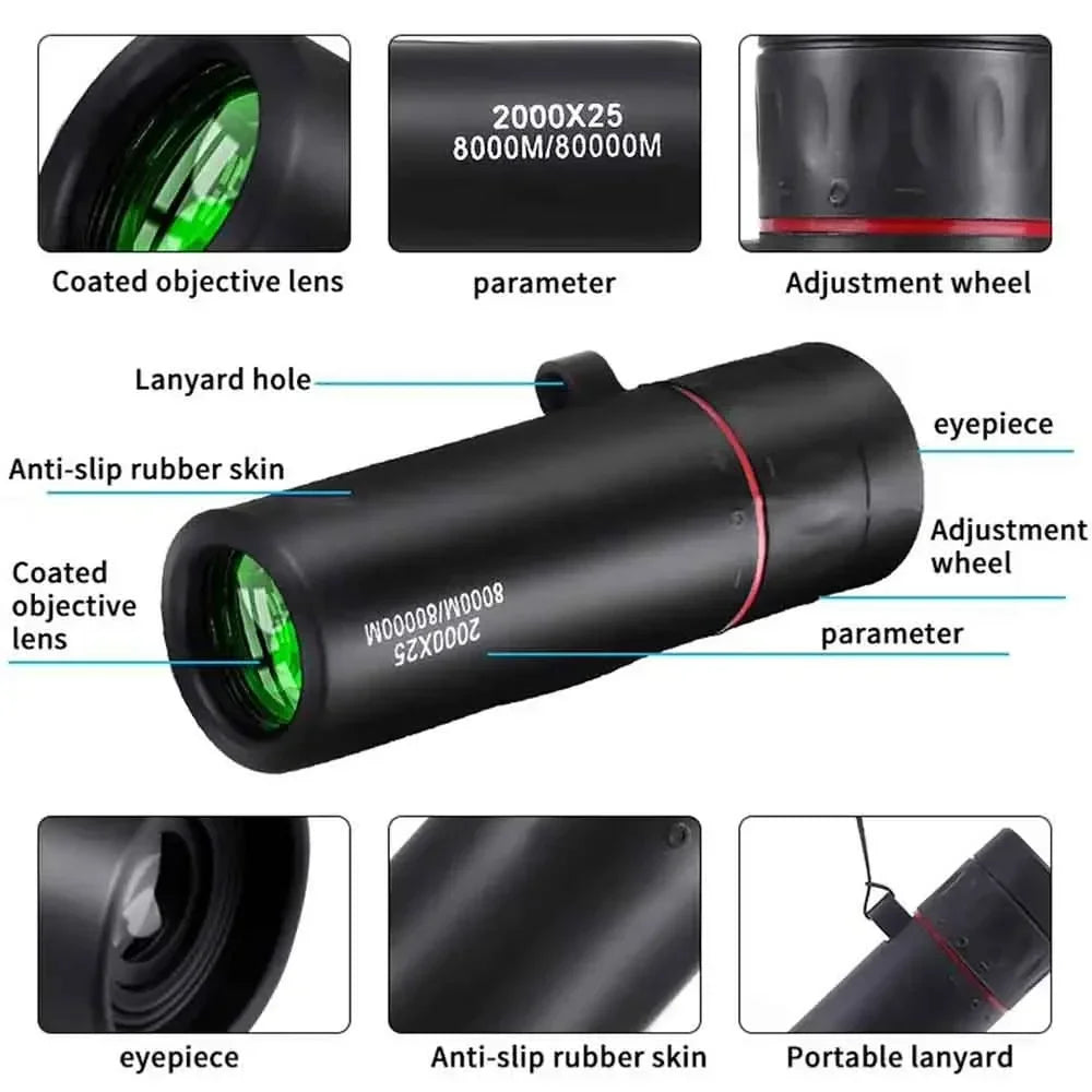 New Mini Portable 2000x25 HD Monocular Telescope With Phone Holder For Camping Hunting Birdwatching Travel Phone Photography
