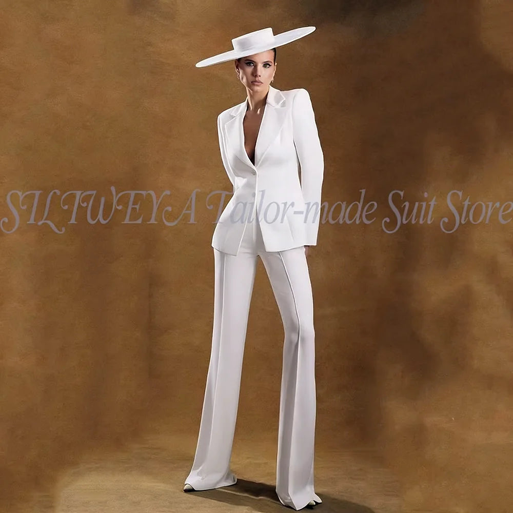 Ladies White Tailored Blazer Trousers Set Workplace Business Occasion Formal Attire 2026 Women Fashion Chic Office Commute Suit
