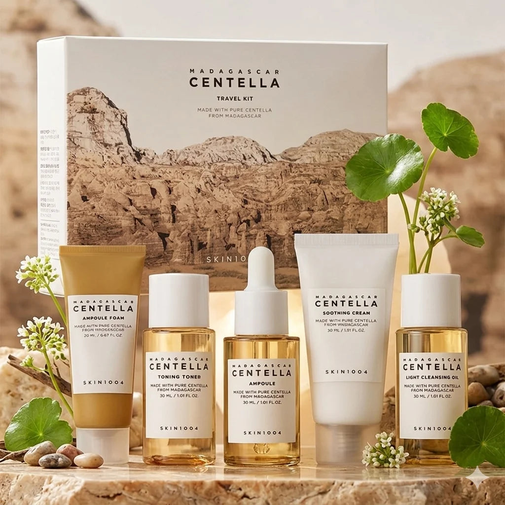 SKIN1004 Madagascar Centella Asiatica Skin Care Set 5pcs Facial Cleansing Oil Foam Ampoule Toner Cream Soothing Whitening Kit