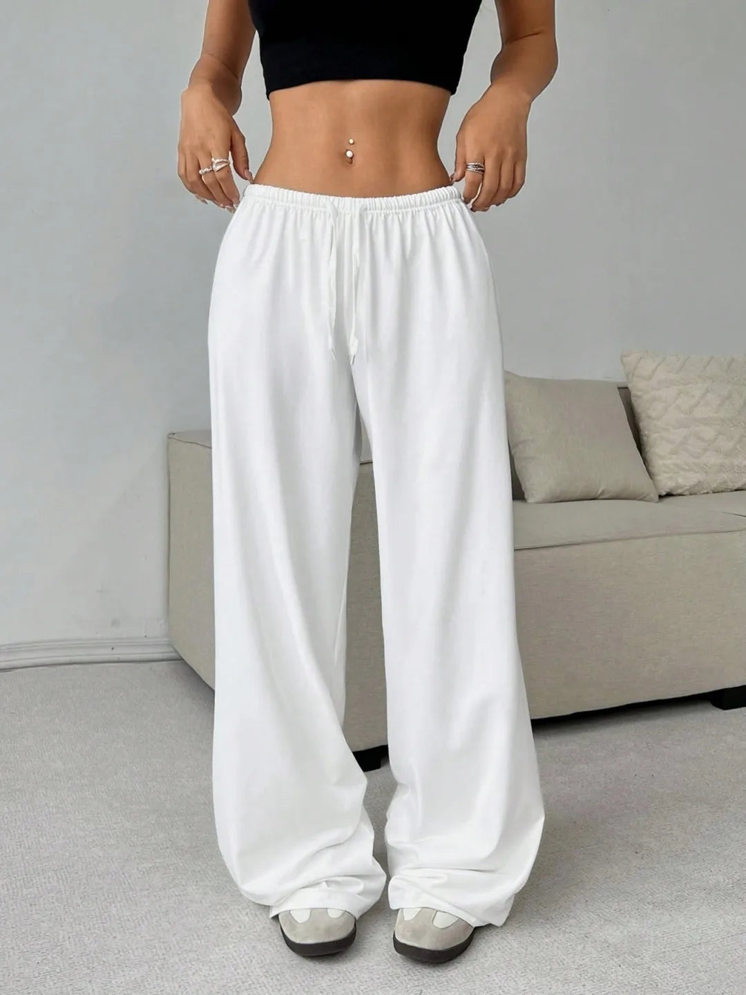2026 Women's Casual Four Seasons Comfortable Loose Woman Pants Solid  Drawstring Elastic Belt Wide Leg Running Chic Women Pants