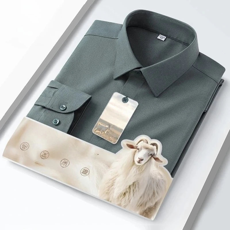 New in Shirt High Quality Solid Color Wool Long Sleeve Shirts for Men Slim Fit Formal Shirt Soft White Business Casual Clothes