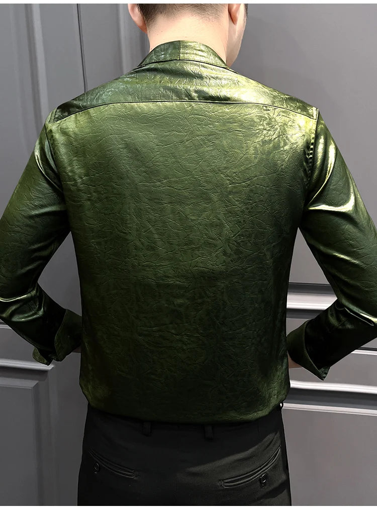 High-End Casual Shirts Men 2025 Spring British Style Slim Fit V-neck Shirt Long Sleeve Business Social Wear Men Clothing