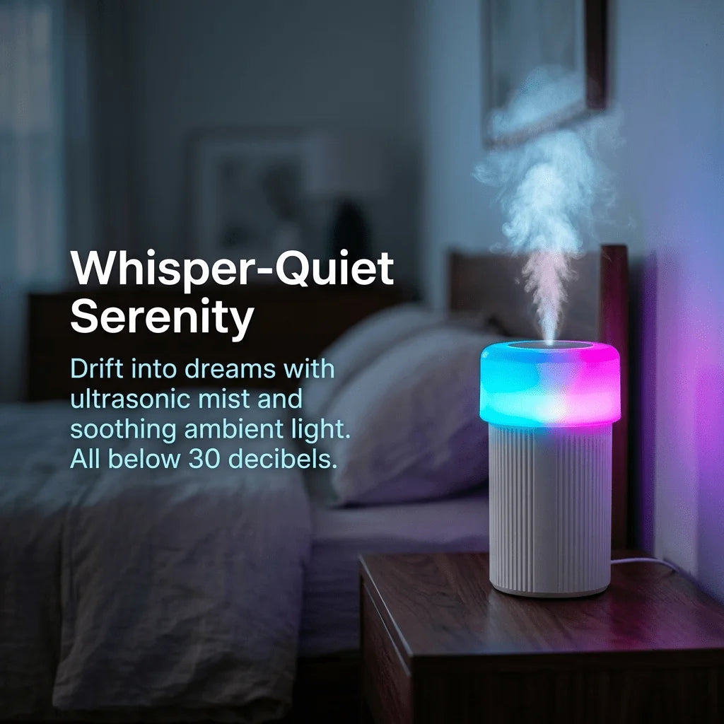 USB Portable Ultrasonic Humidifier, RGB Marquee Ambient Night Light, Silent Fine Mist Humidifier for Home Car Dorm