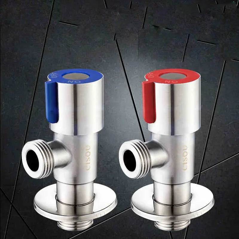 Stainless Steel Hot ＆ Cold Inlet Valve Bathroom Faucet Stop Valve Kitchen Sink Basin Triangle Valve Water Pressure Regulator
