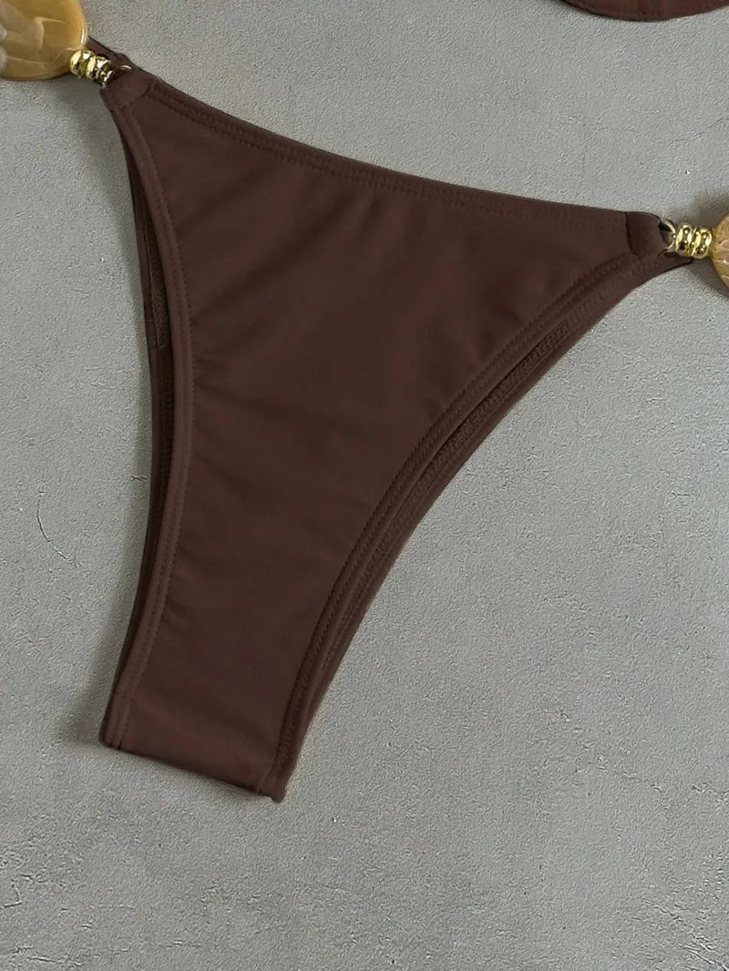 New Women's Sexy Halter Neck Backless Bikini Set Two-Piece Swimwear Solid Color Euro American Style Summer Beach Fashion